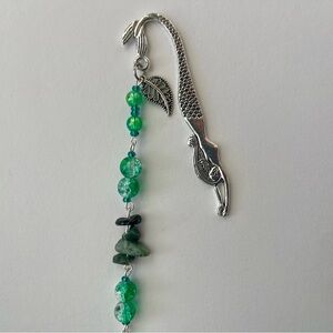 Silver Mermaid Bookmark with Green Beads